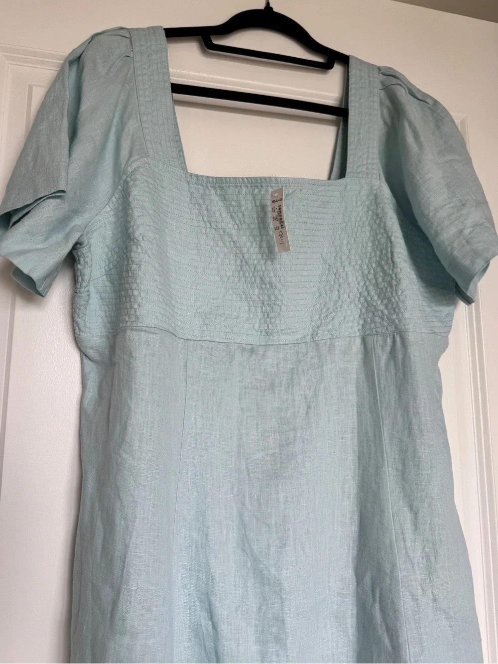 NWT MADEWELL Square-Neck Mini Dress 100% Linen Blue Heron Light Blue Sz 16 NP110
